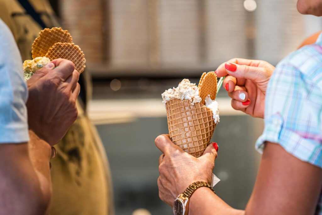 Authentic Italian gelato with multiple flavors served in Rome Italy