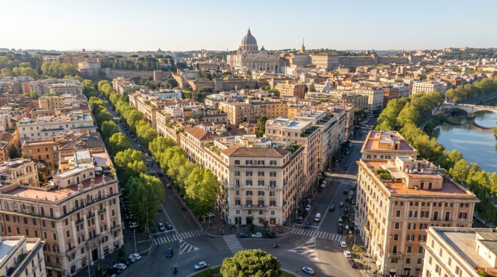 Prati Rome neighborhood near Vatican City with elegant streets, luxury hotels and family-friendly atmosphere
